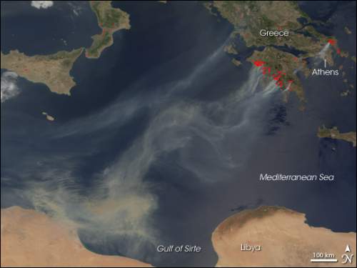 incendios en grecia vistos desde el satélite